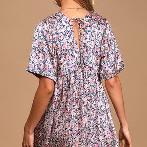 Express yourself blush pink floral print satin babydoll dress Clearance